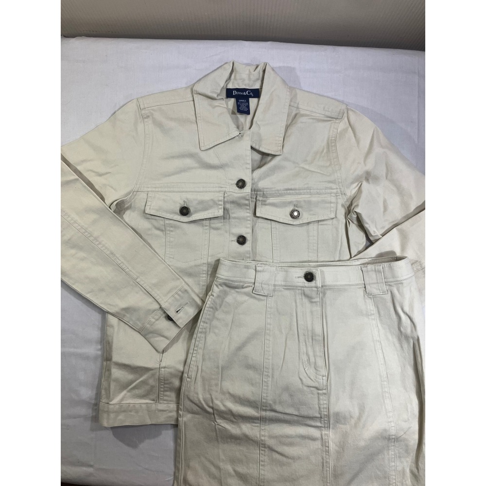 Denim & Co Womens Cream Denim Jacket and Maxi Skirt 2 Piece Set Size Small